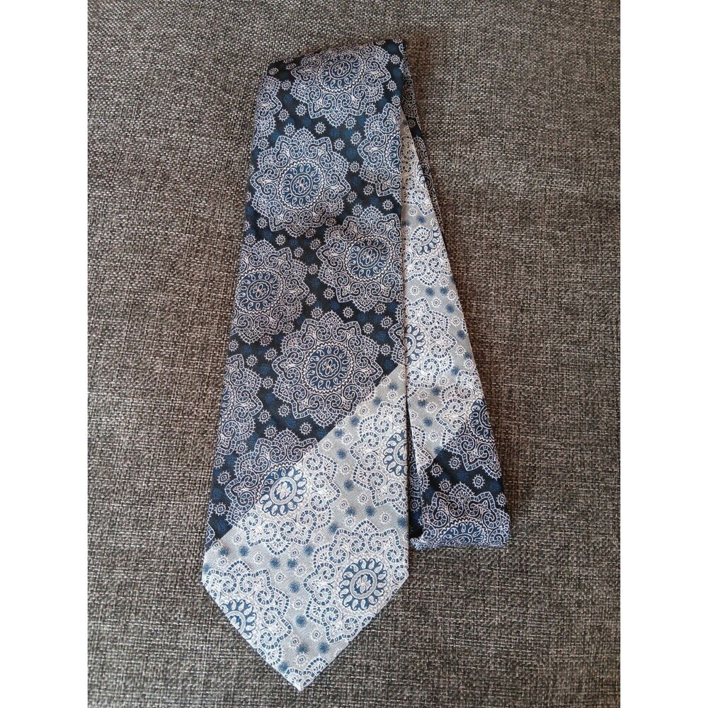 Alexanders Tie 70s 80s 90s Y2K Mens Black Gray Blue White 4 Wide 54 Long